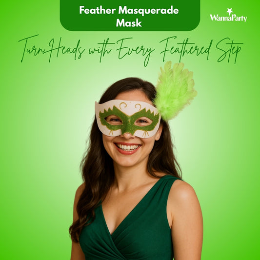 Glittery Eye Mask with Feathers Green