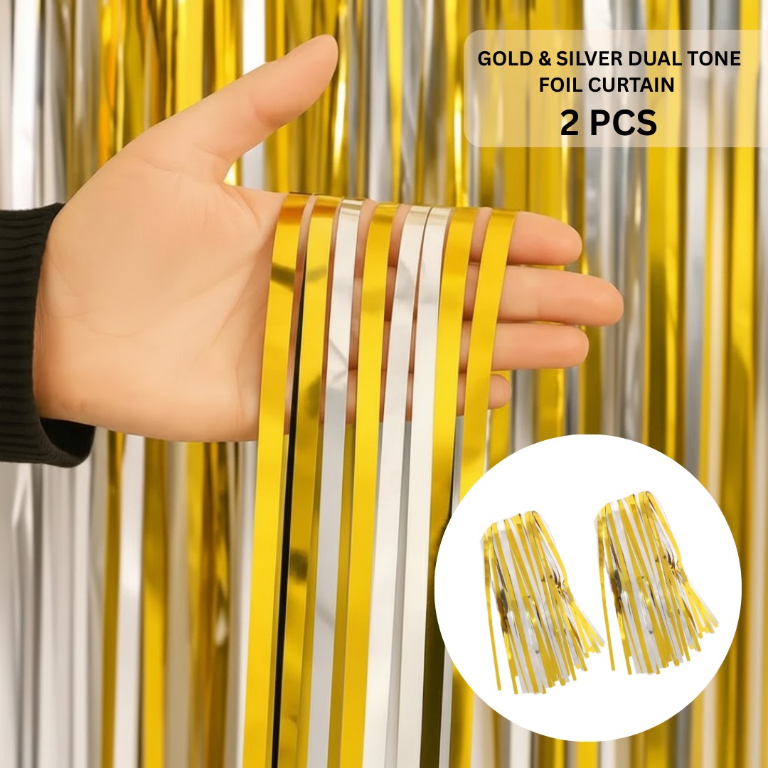 Gold & Silver Dual Tone Foil Curtain-2PC