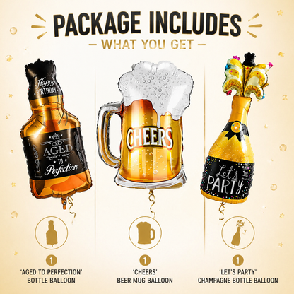 Supershape Drinking Theme Foil Balloon Set of 3 for Celebration Decoration | Let’s Party, Aged to Perfection & Beer Mug Balloons