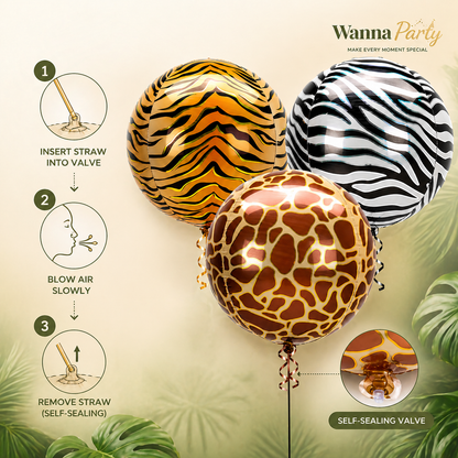 Animal Print Orbz Shaped Balloon Bouquet Set of 3 | Helium Filled and Delivers Inflated