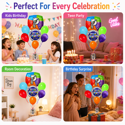 Alphabet "P" Printed Square Shaped Balloon with Customized Name Balloon Bouquet Set of 7PC | Helium Filled & Delivers Inflated