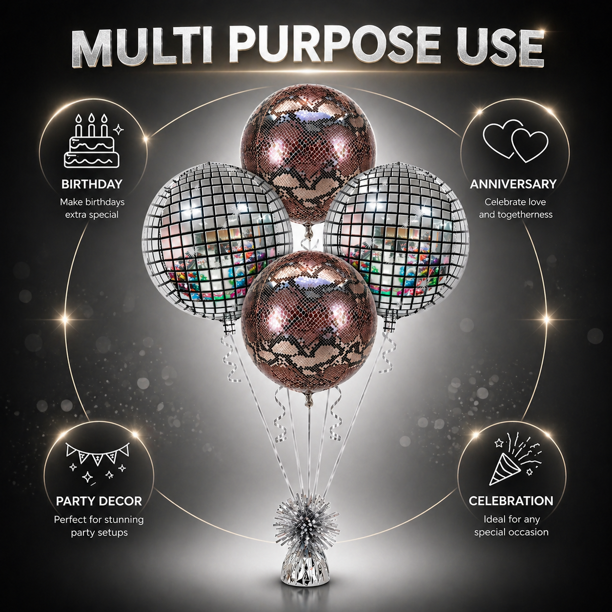 Jungle Disco Balloon Bouquet Set of 4PC | Helium Filled & Delivers Inflated