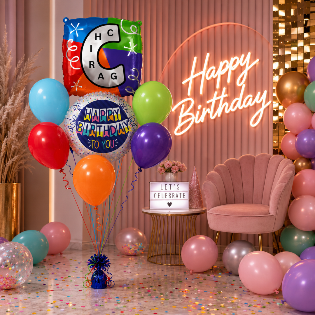 Customizable Alphabet "C" Square Shaped Balloon with Customized Name Stickers Bouquet Set of 7PC | Customizable Name Inital Balloons| Choose Your Name | Helium Filled & Delivers Inflated