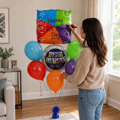 Customizable Alphabet "C" Square Shaped Balloon with Customized Name Stickers Bouquet Set of 7PC | Customizable Name Inital Balloons| Choose Your Name | Helium Filled & Delivers Inflated