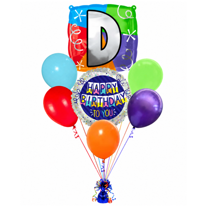 Customizable Alphabet "D" Square Shaped Balloon with Customized Name Stickers Bouquet Set of 7PC | Customizable Name Inital Balloons| Choose Your Name | Helium Filled & Delivers Inflated