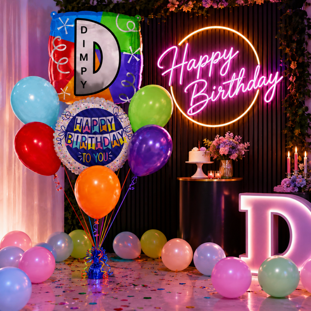 Customizable Alphabet "D" Square Shaped Balloon with Customized Name Stickers Bouquet Set of 7PC | Customizable Name Inital Balloons| Choose Your Name | Helium Filled & Delivers Inflated