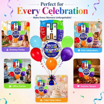 Customizable Alphabet "H" Square Shaped Balloon with Customized Name Stickers Bouquet Set of 7PC | Customizable Name Inital Balloons| Choose Your Name | Helium Filled & Delivers Inflated