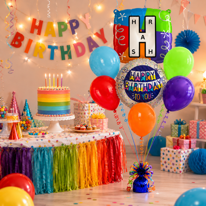Customizable Alphabet "H" Square Shaped Balloon with Customized Name Stickers Bouquet Set of 7PC | Customizable Name Inital Balloons| Choose Your Name | Helium Filled & Delivers Inflated