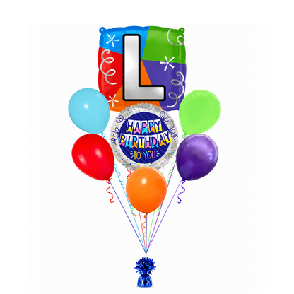Customizable Alphabet "L" Square Shaped Balloon with Customized Name Stickers Bouquet Set of 7PC | Customizable Name Initial Balloons | Choose Your Name | Helium Filled & Delivers Inflated