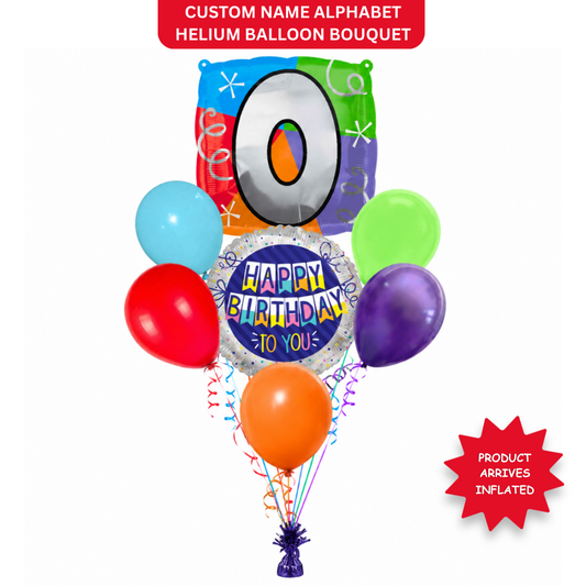 Customizable Alphabet "O" Square Shaped Balloon with Customized Name Stickers Bouquet Set of 7PC | Customizable Name Inital Balloons| Choose Your Name | Helium Filled & Delivers Inflated