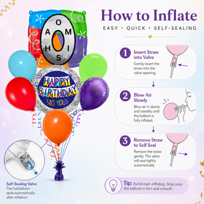 Customizable Alphabet "O" Square Shaped Balloon with Customized Name Stickers Bouquet Set of 7PC | Customizable Name Inital Balloons| Choose Your Name | Helium Filled & Delivers Inflated