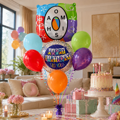 Customizable Alphabet "O" Square Shaped Balloon with Customized Name Stickers Bouquet Set of 7PC | Customizable Name Inital Balloons| Choose Your Name | Helium Filled & Delivers Inflated