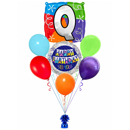 Customizable Alphabet "Q" Square Shaped Balloon with Customized Name Stickers Bouquet Set of 7PC | Customizable Name Initial Balloons | Choose Your Name | Helium Filled & Delivers Inflated
