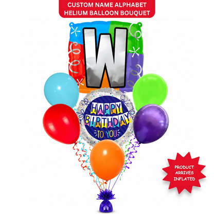 Customizable Alphabet "W" Square Shaped Balloon with Customized Name Stickers Bouquet Set of 7PC | Customizable Name Initial Balloons | Choose Your Name | Helium Filled & Delivers Inflated