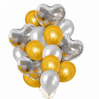 Happy Anniversary Silver & Gold Balloon Set - 16PC