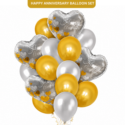 Happy Anniversary Silver & Gold Balloon Set - 16PC