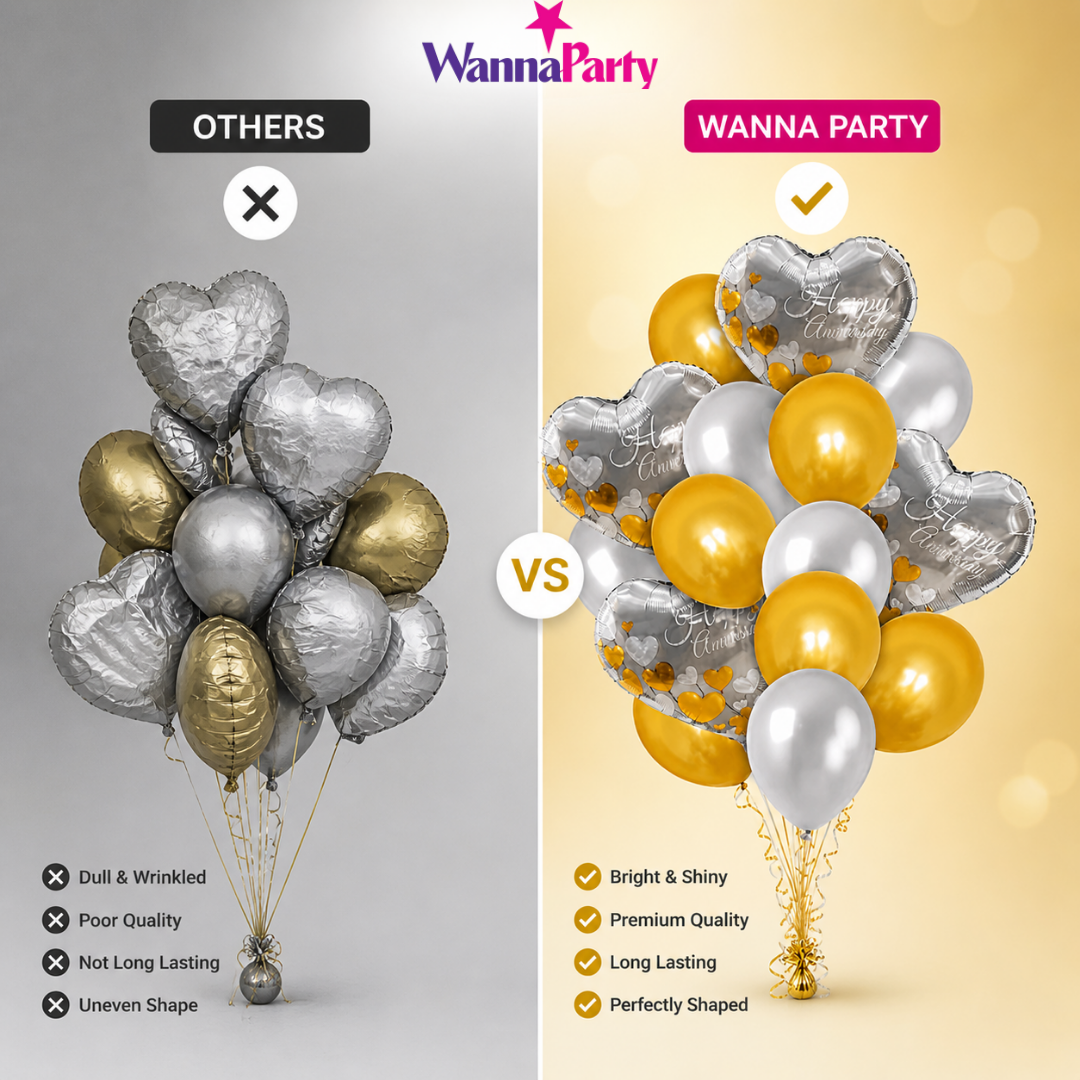 Anniversary Balloon Decoration Set Silver & Gold (16 Pcs) Helium Filled & Pre-Inflated