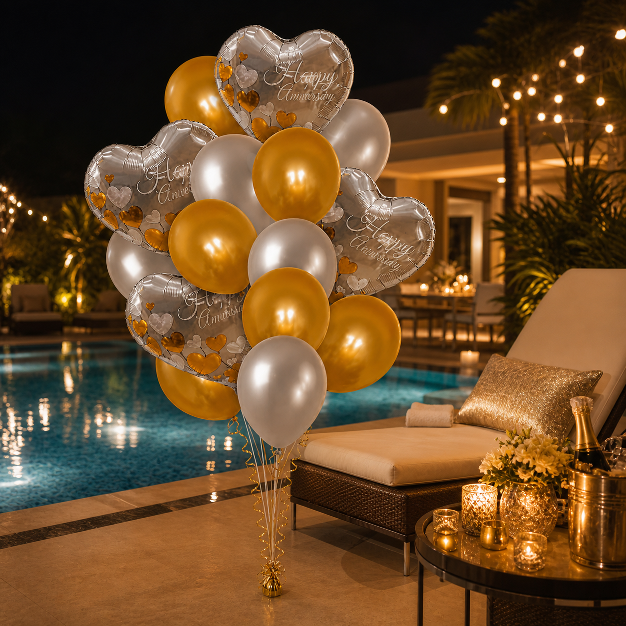 Anniversary Balloon Decoration Set Silver & Gold (16 Pcs) Helium Filled & Pre-Inflated