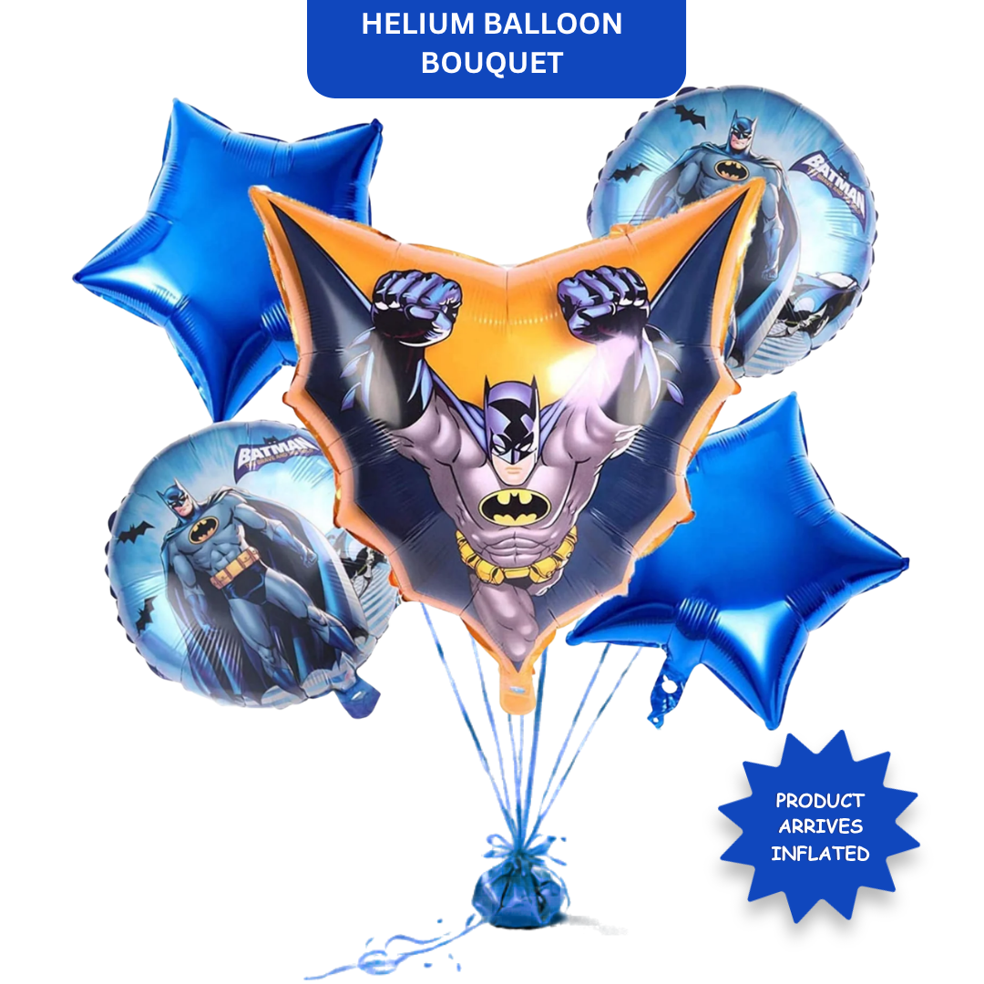 Superhero Batman Theme Helium Filled Balloon Bouquet Set of 5