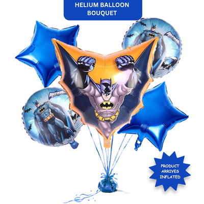 Superhero Batman Theme Helium Filled Balloon Bouquet Set of 5