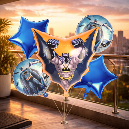 Superhero Batman Theme Helium Filled Balloon Bouquet Set of 5