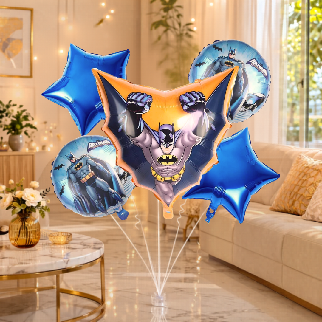 Superhero Batman Theme Helium Filled Balloon Bouquet Set of 5