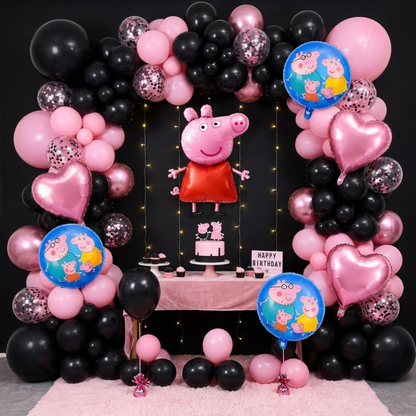 Oink Oink - Muddy Peppa Pig Helium Fiilled Balloon Bouquet Set of 5PC| Pre-Inflated & Delivered | Party Decoration