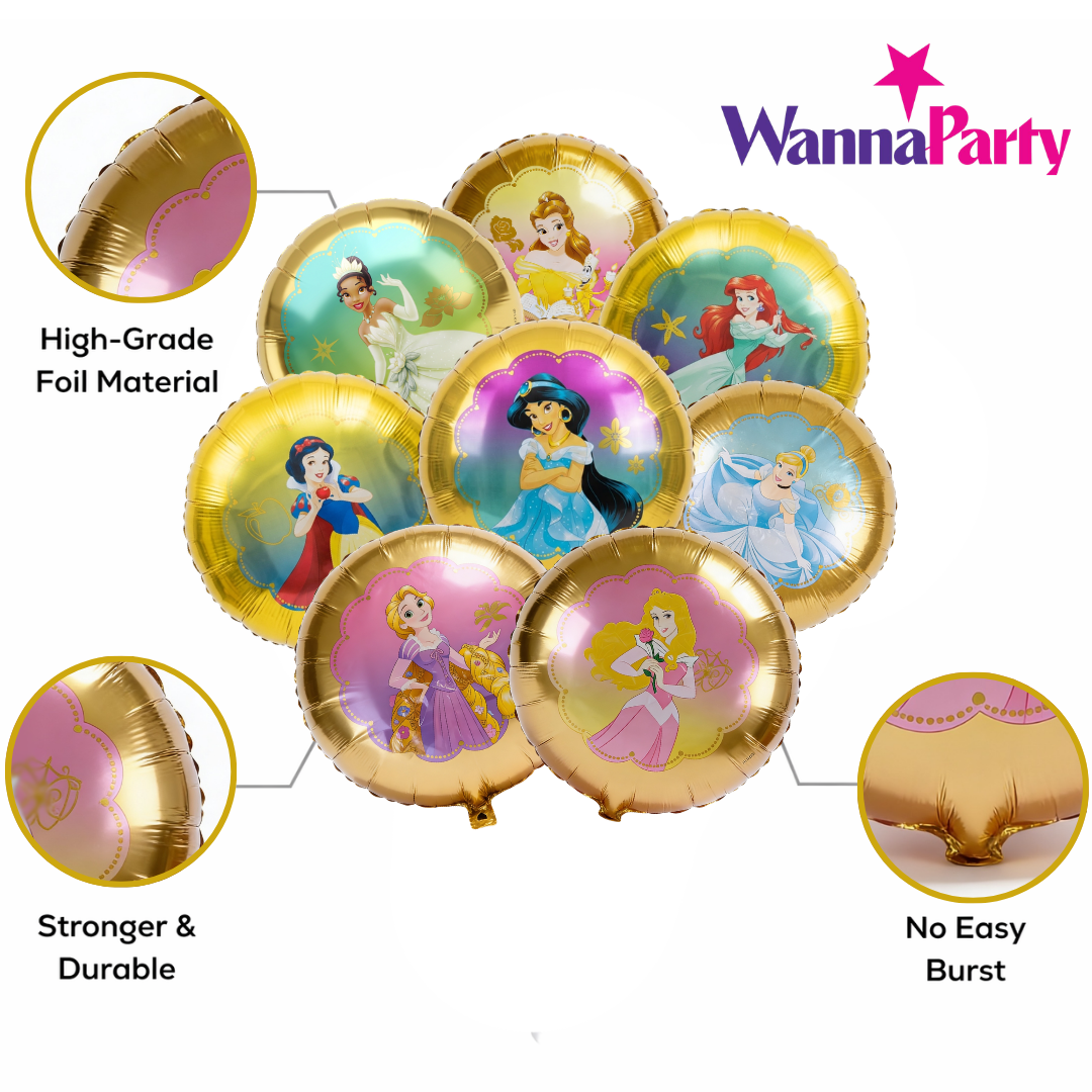 Princess Birthday Helium Filled Foil Balloon Bouquet Set of 8 | Pre-Inflated & Delivered