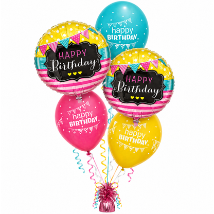 Happy Birthday Bunting Balloon Set of 5 with Latex Balloons (Helium Filled & Delivered Inflated) | Birthday Decoration Balloons