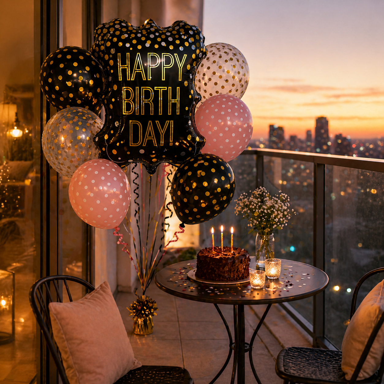 The Blackboard Shaped Helium Filled Balloon Bouquet Set of 7 with Polka Dot Latex Balloons
