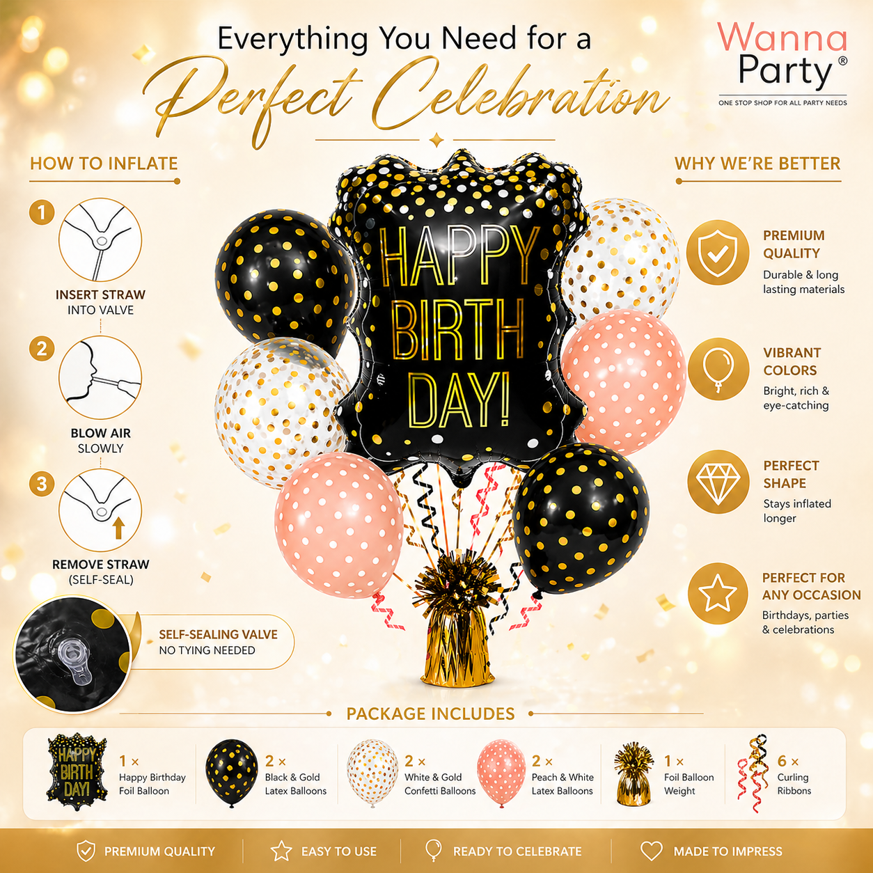 Happy Birthday Balloon with Polka Dot Latex - 7PC