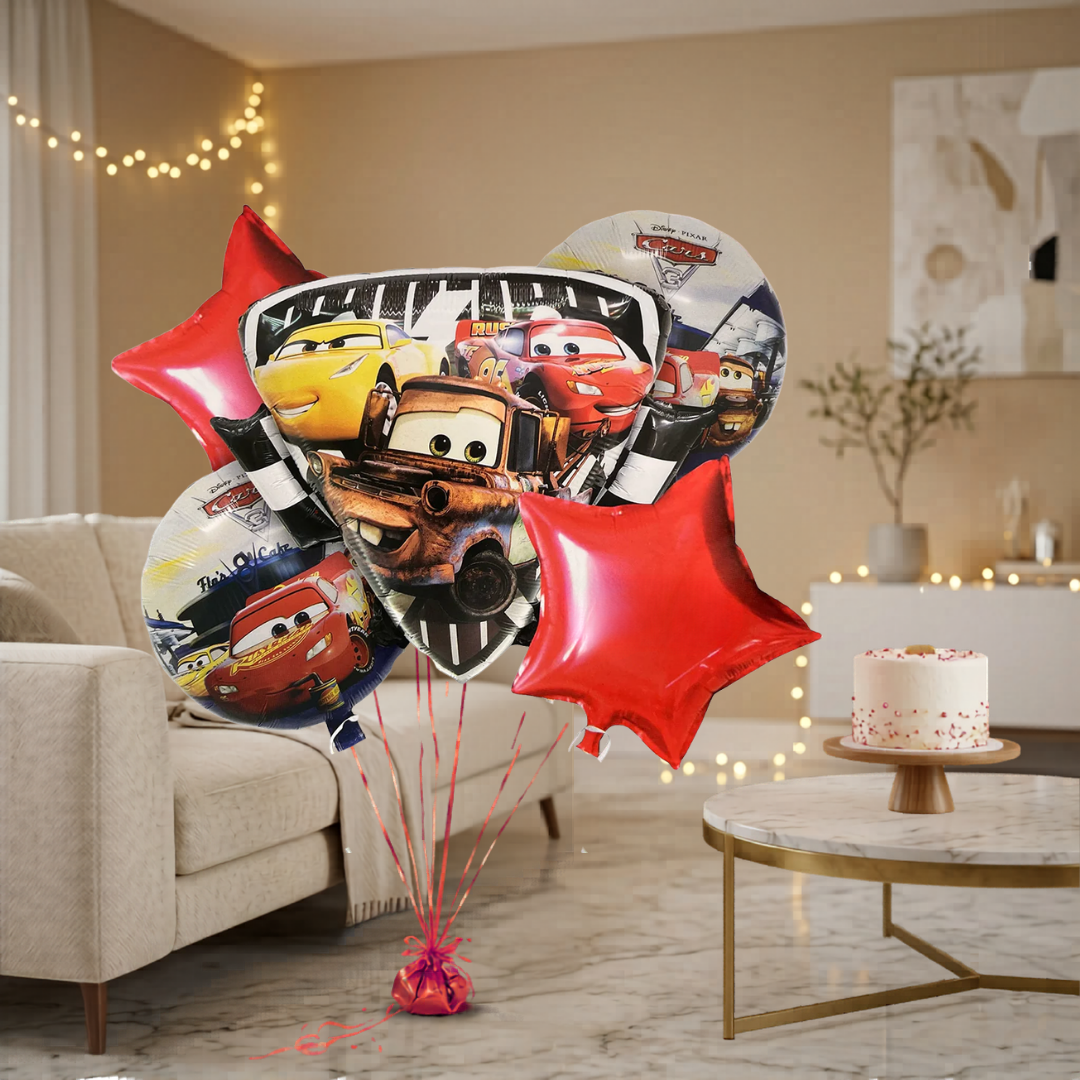 Racing Car Theme Helium Filled Balloon Bouquet Set of 5