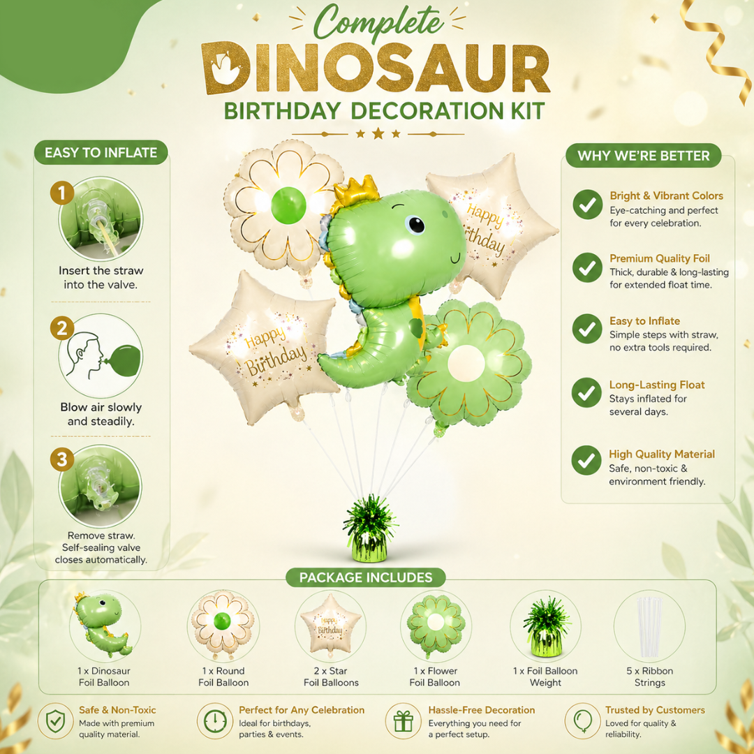Dinosaur Balloon Set Pastel Green -  5PC