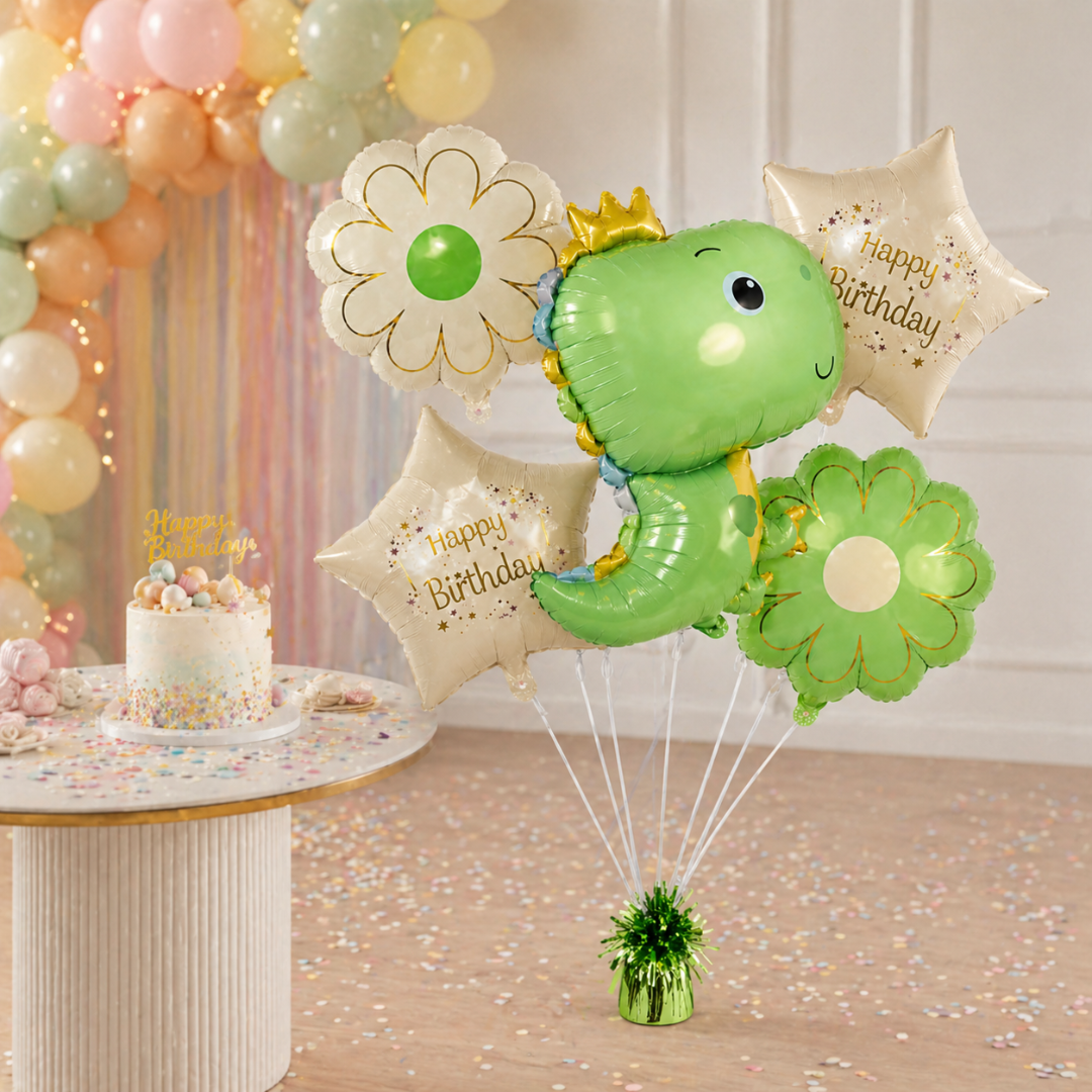 Lil Dino Theme Helium Filled Balloon Bouquet Set of 5PC