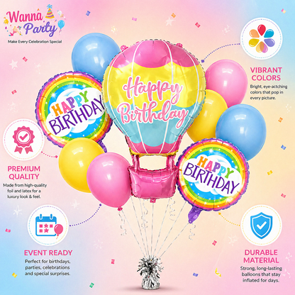 Flying High Hot Air Helium Filled Balloon Bouquet Set of 9 | Pre-Inflated & Delivered | Kids Birthday Decoration
