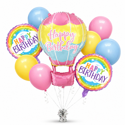 Flying High Hot Air Helium Filled Balloon Bouquet Set of 9 | Pre-Inflated & Delivered | Kids Birthday Decoration