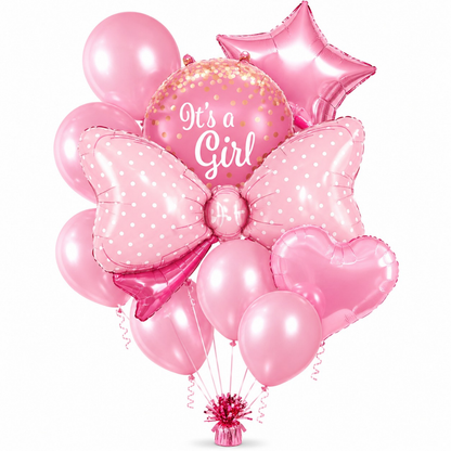 It's a Girl Baby Announcement Balloon Set of 10 | Pink Bow Shaped Balloon | Helium Filled & Delivers Inflated