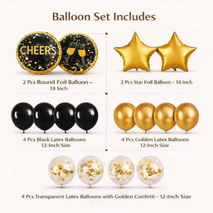 Cheers Balloon Set for Party Celebration Helium Filled & Pre-Inflated Set of 16PC