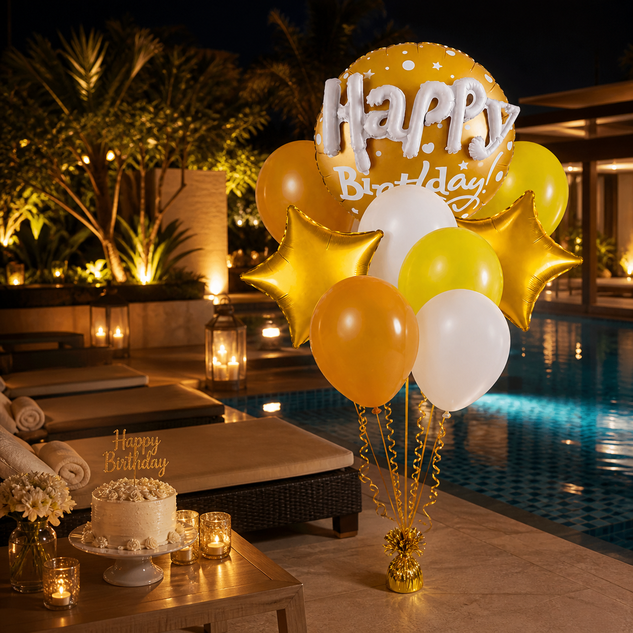Happy Birthday Matte Gold 3D Balloon Bouquet Set (9 Pcs) Helium Filled & Delivered Inflated