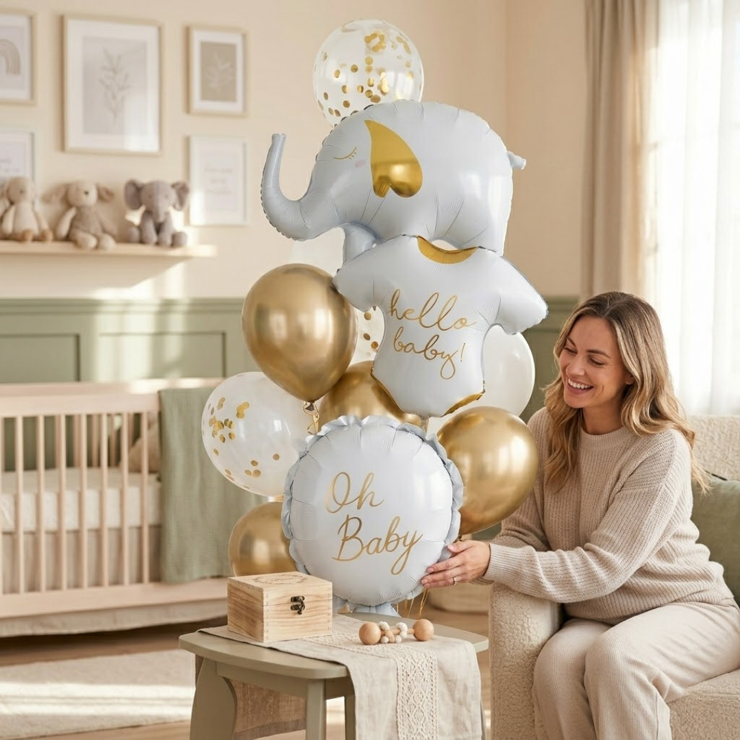 The Elephants in the House New Born Baby Balloon Bouquet Set of 13PC | Helium Filled & Delivered Inflated | Bridal Shower Decoration