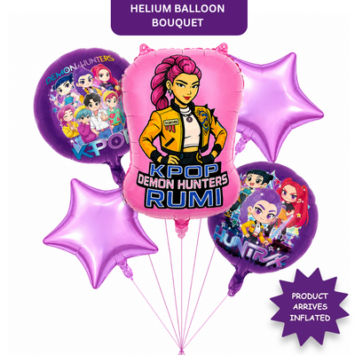 Korean Pop Band Theme Demon Hunterz Balloon Bouquet Set (5 Pcs) Helium Filled & Delivered Inflated