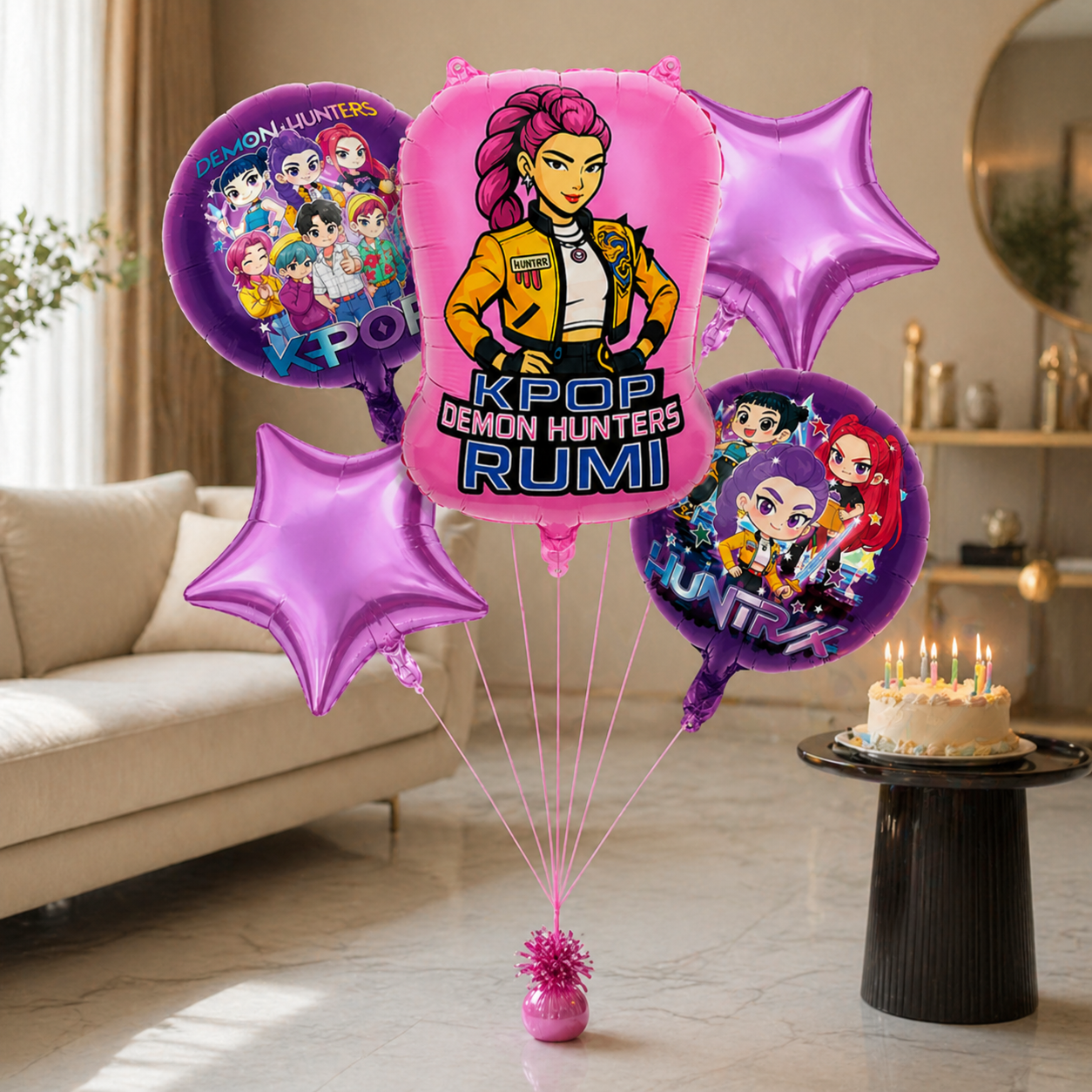 Korean Pop Band Theme Demon Hunterz Balloon Bouquet Set (5 Pcs) Helium Filled & Delivered Inflated