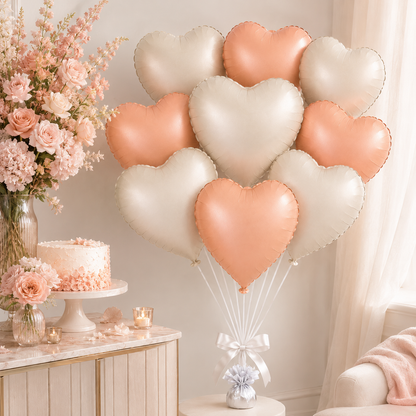 Heart Shaped Pastel Pearl White and Peach Color Balloon Set - 10 PC