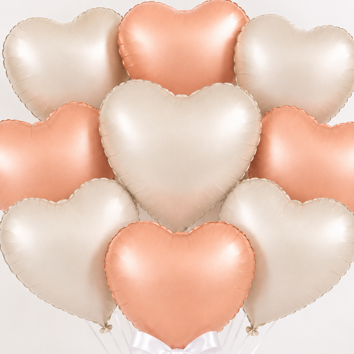 Heart Shaped Pastel Pearl White and Peach Color Balloon Set - 10 PC