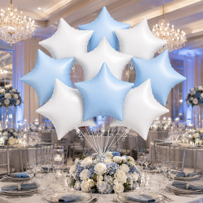 Pastel Blue and Pearl White Star Shaped Balloons Set - 10PC