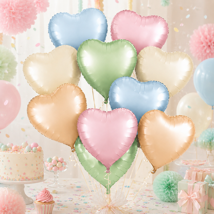 Pastel Macaron Color Heart Shaped Balloons Set - 10PC
