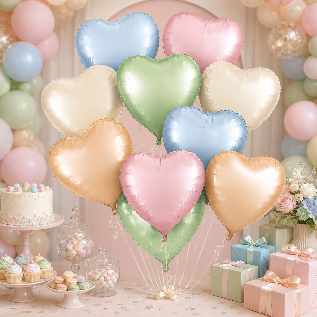 Pastel Macaron Color Heart Shaped Balloons Set - 10PC