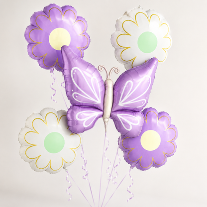Purple Butterfly and Flowers Balloon Set - 5PC