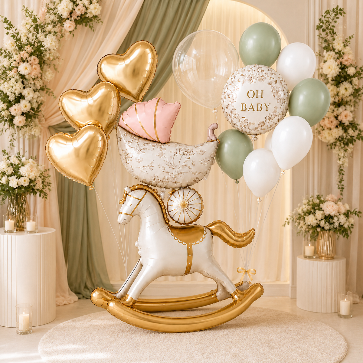 Horse Pink Teddy Pram Balloon Set - 13PC