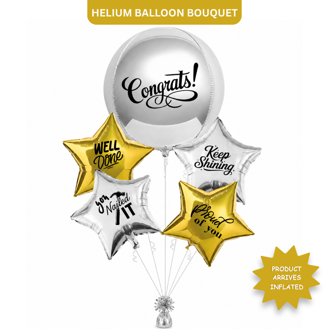 Congratulations You Nailed It Foil Balloon Bouquet Set of 5 | Pre Inflated Helium Filled & Delivered | Achievement Success Celebration Decor